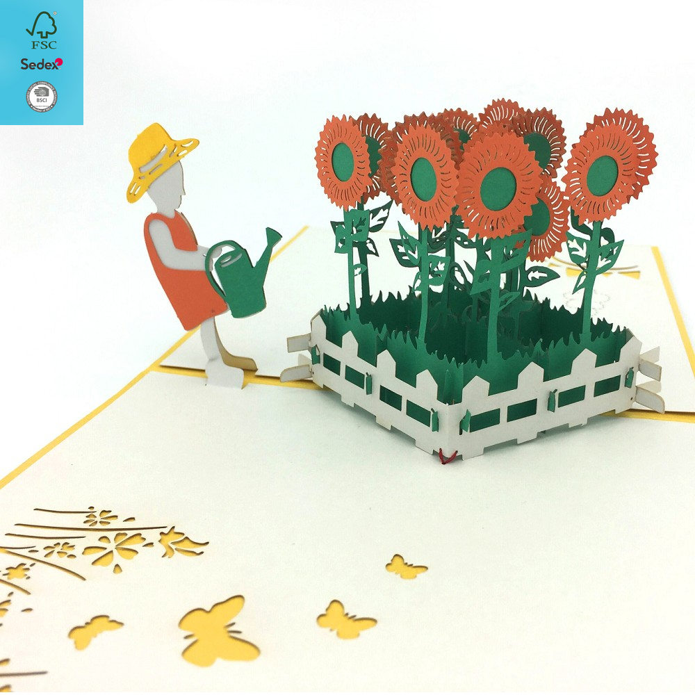 Floral Flower Fence 3D Pop Up card, For Graduation, Birthday, Thank You, Thinking of You Greeting Card