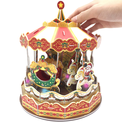 Display as A Christmas Decoration, Merry Go Round Wind Up Toy 3D Puzzle Carrousel Christmas Gift