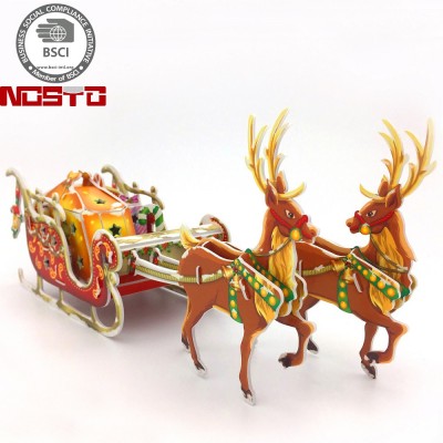 Promotion sale Amazon Charming Christmas Keepsake Santa's Sleigh with LED Lights 3D Puzzle