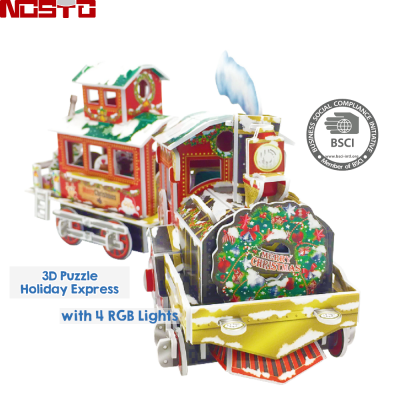 Santa Claus & His Train, 3D Puzzle with LED lights, DIY A Christmas Home Decor